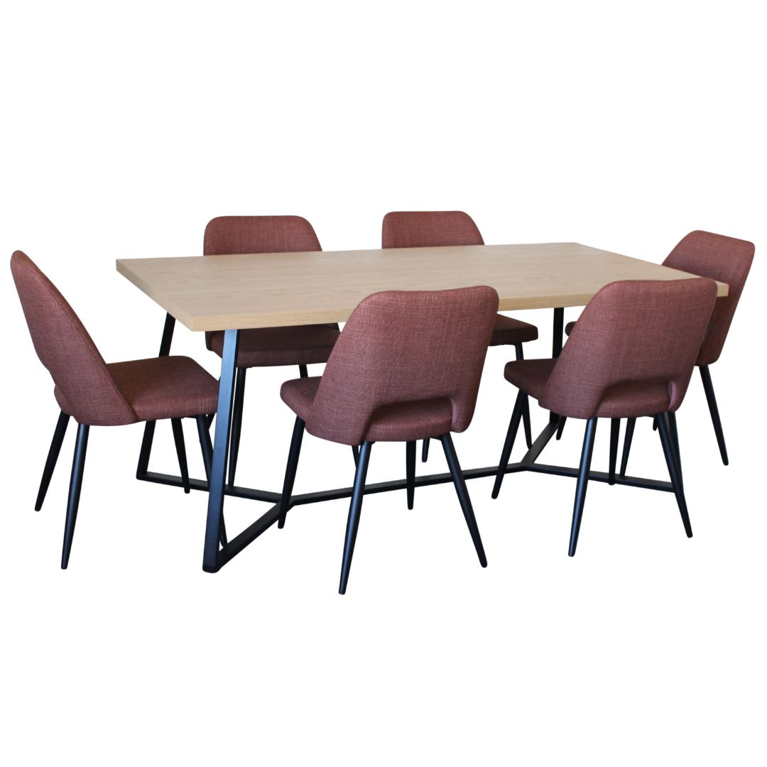 BT April 7 Pce Dining Table with Zara Chair Febric Set