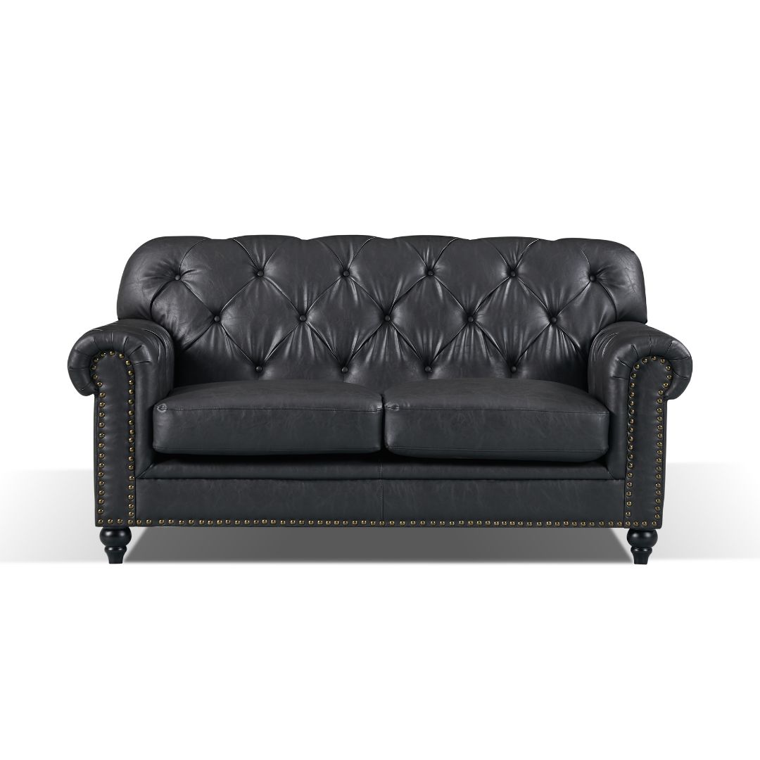 BT Barclay Chesterfield 2 Seater Sofa Tan or Black Vintage Faux Leather