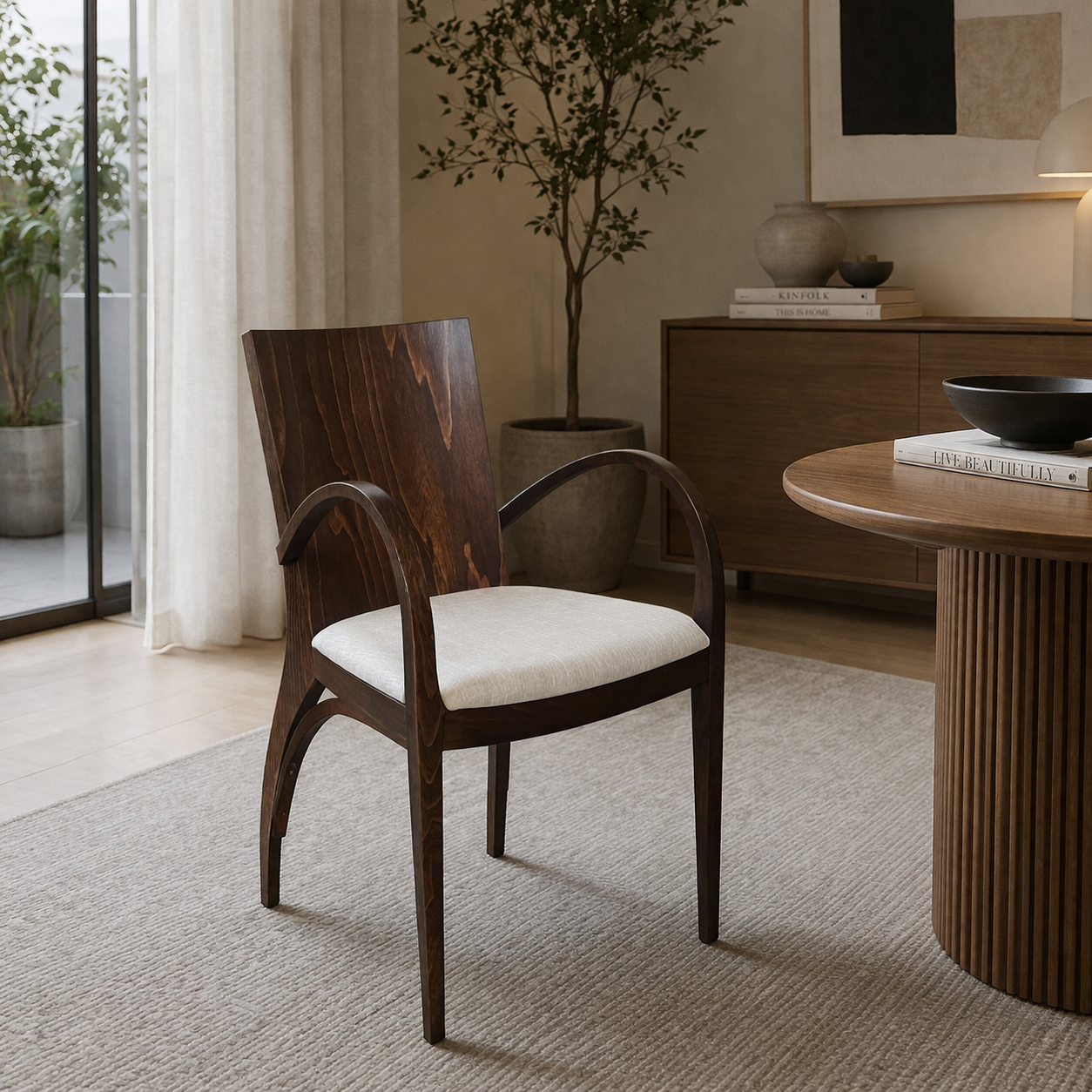 MF Leonardo Timber Leg Fabric Seat Dining Chair