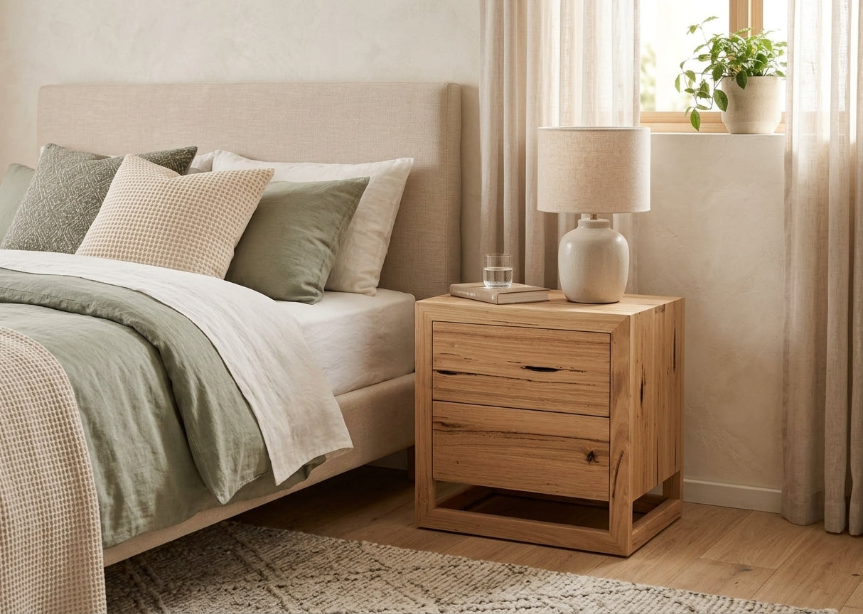 MD Bright Solid Timber 2 Drawer Bedside Table