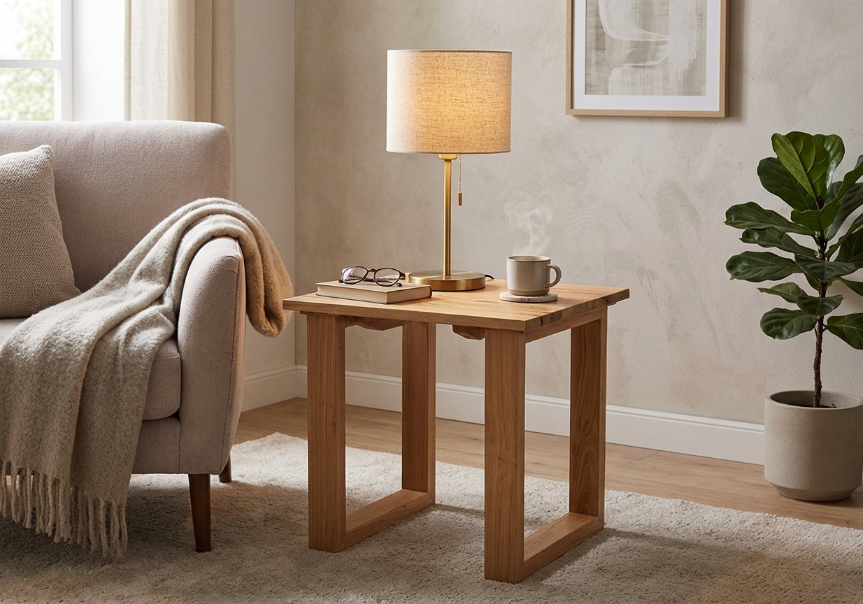 MD Bright Solid Timber Lamp Table