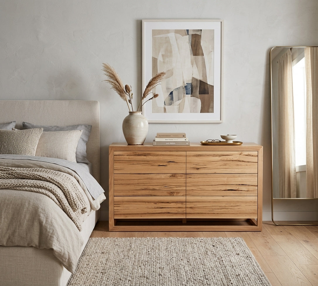 MD Bright Solid Timber 6 Drawer Low Chest of Drawers
