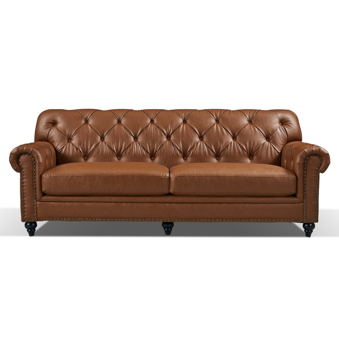 BT Barclay Chesterfield PU Leather Upholstered  3 Seater Sofa