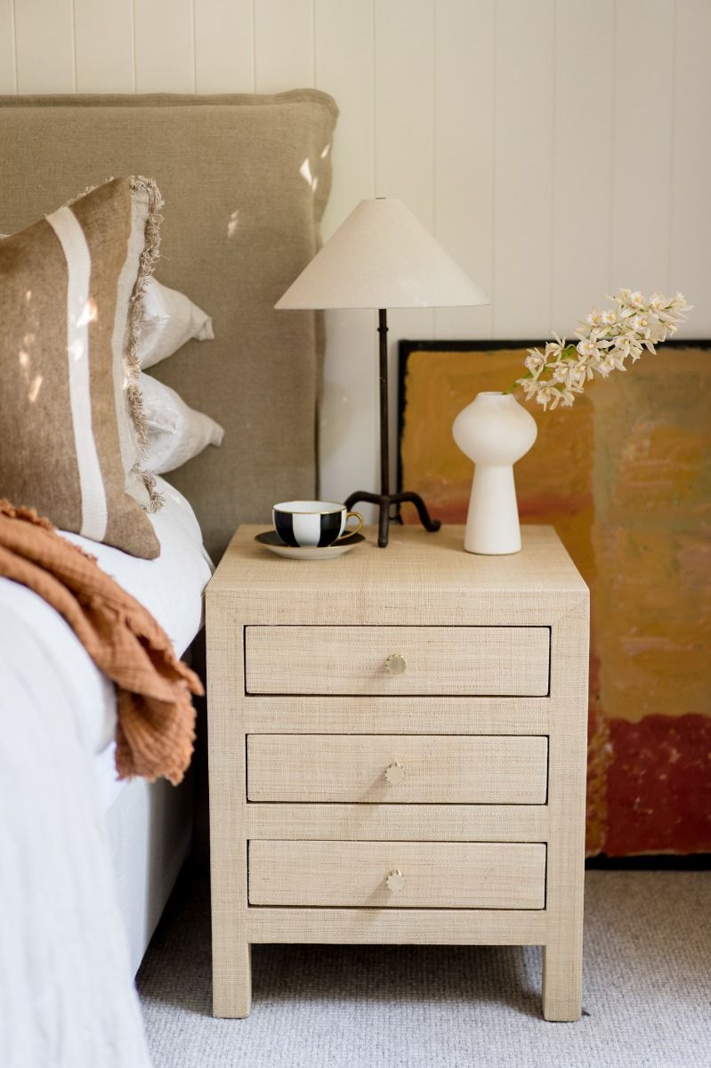 CR Kagu End Table w/Raffia 3 Drawer