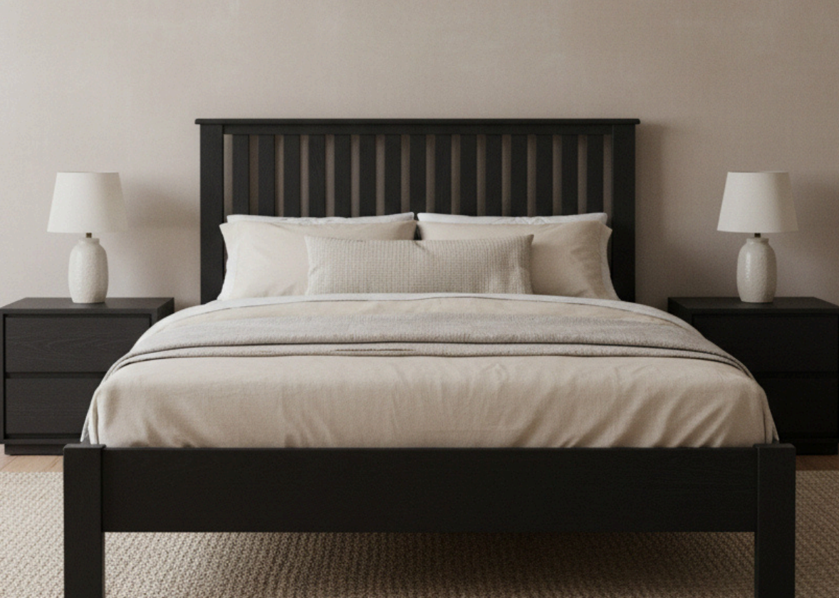 MD Canva Messmate Timber Veneer Black 5 Drawer Tallboy