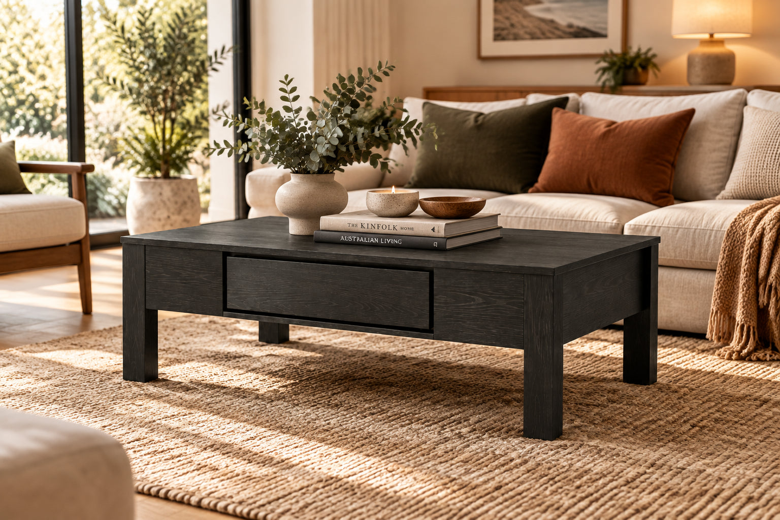 MD Canva Solid Timber 1 Drawer Coffee Table