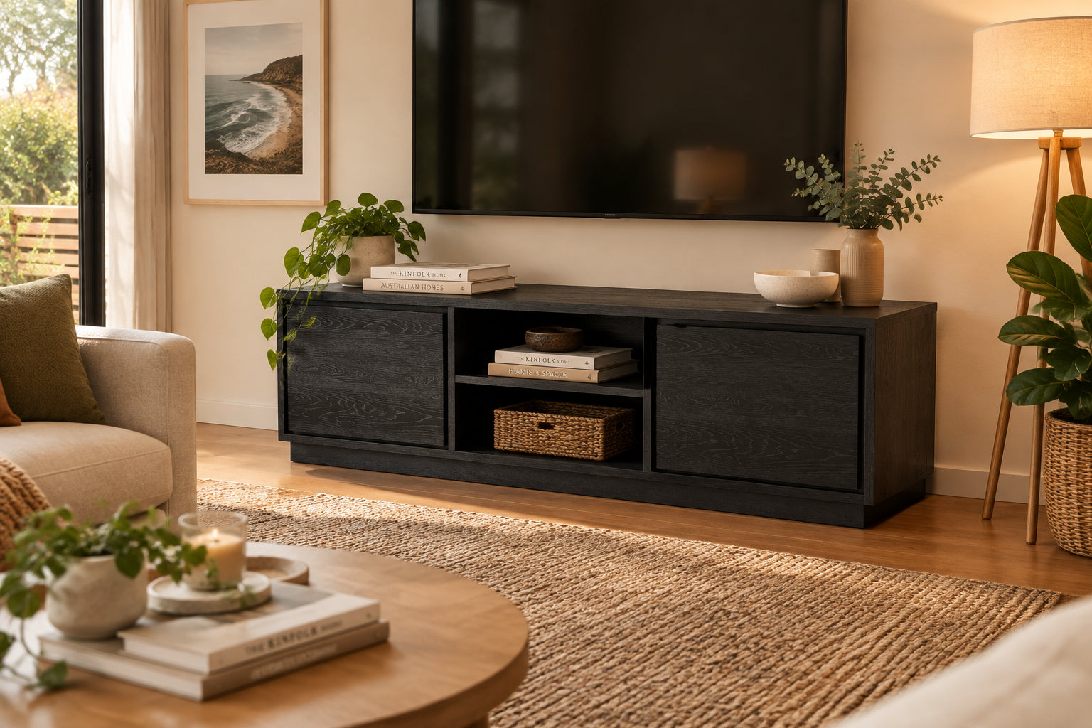 MD Canva Solid Timber 2 Door 2 Niche TV Unit