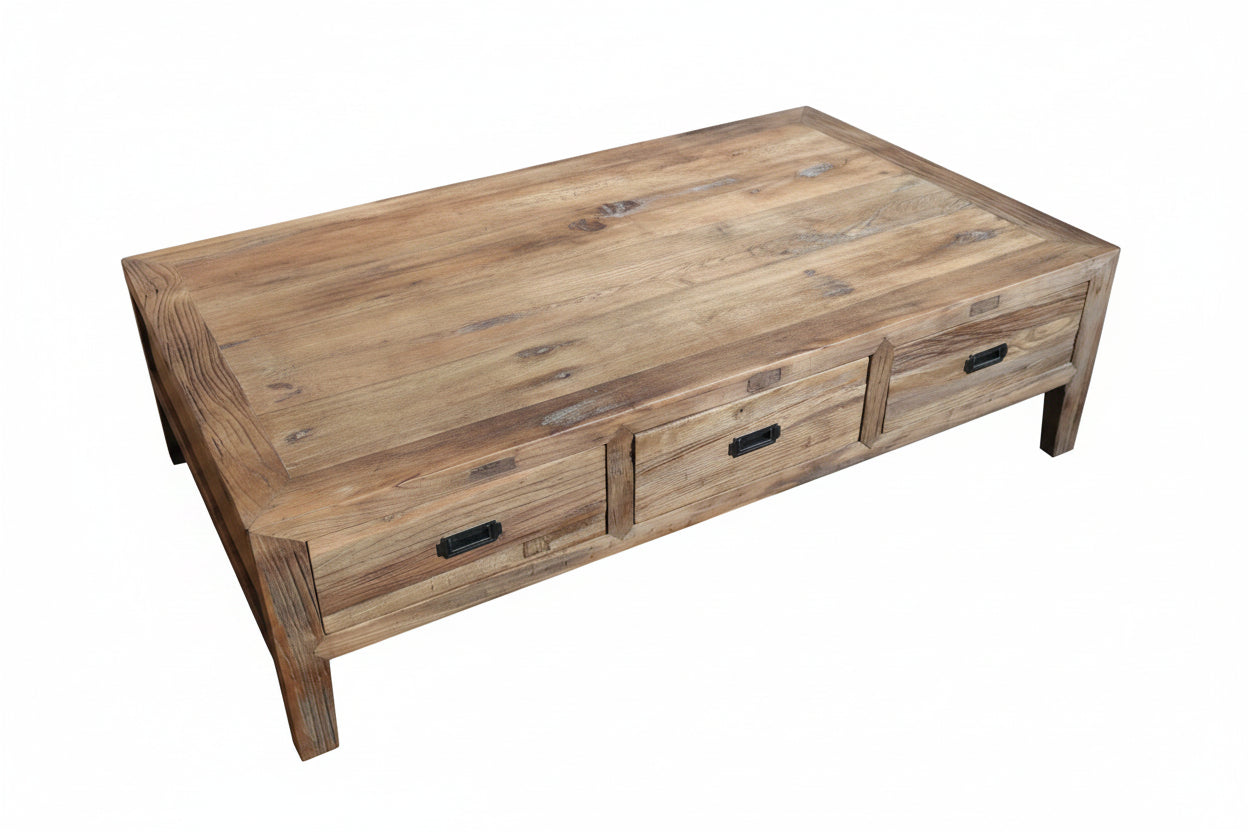 MF Recycled Elm Timber 6 Drawer Coffee Table