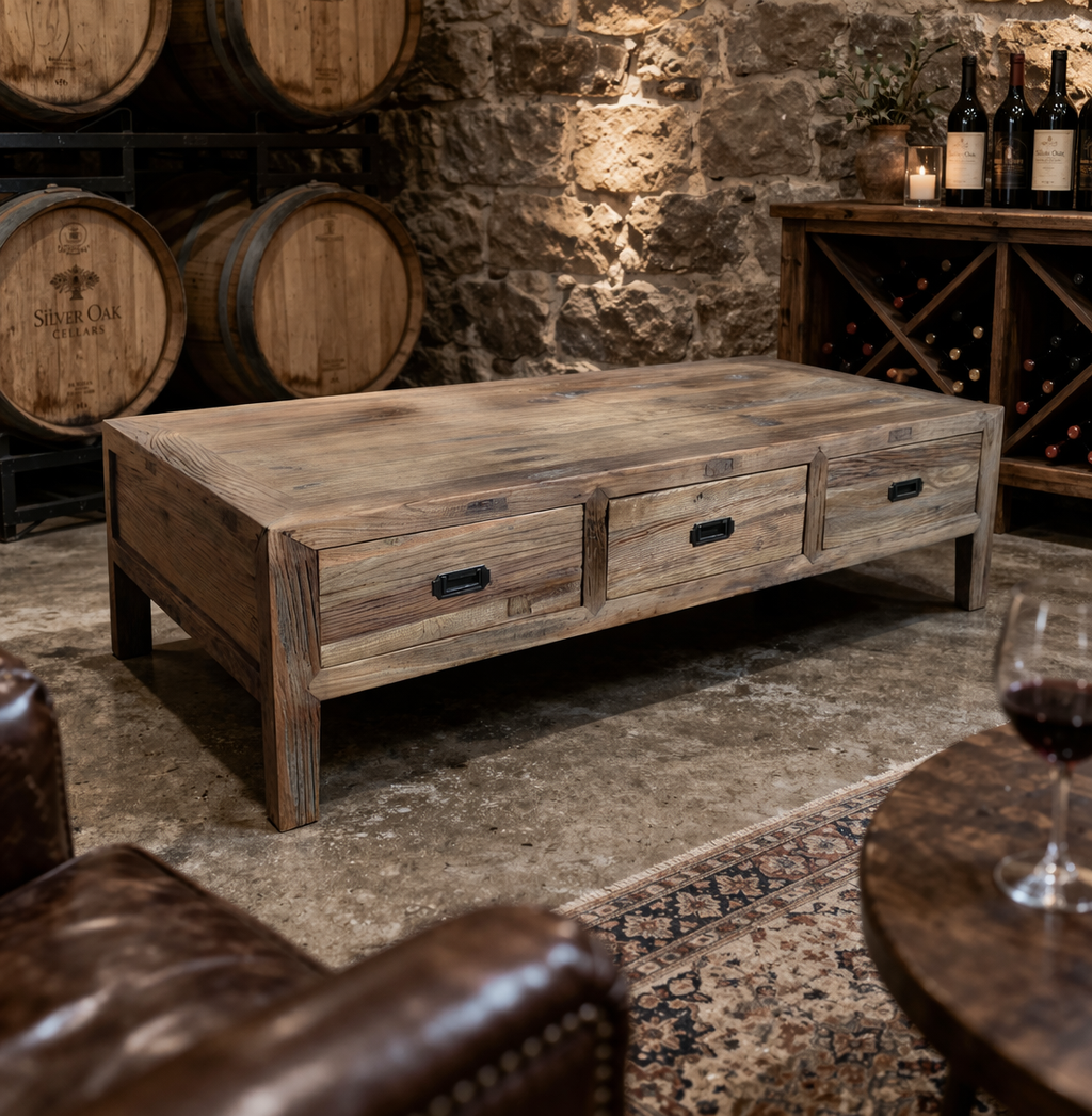 MF Recycled Elm Timber 6 Drawer Coffee Table