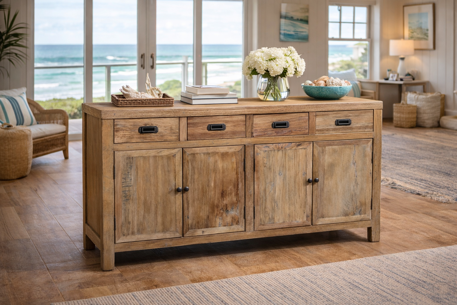 MF Recycled Elm Timber 4 Drawer 4 Door Buffet