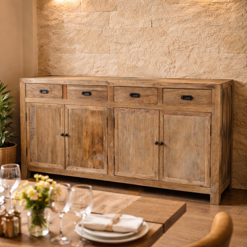 MF Recycled Elm Timber 4 Drawer 4 Door Buffet