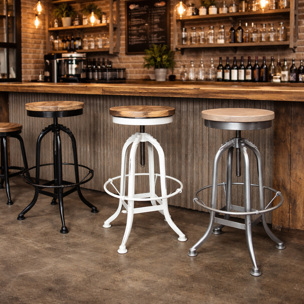 MF Industrial Iron Solid Timber Top Metal Leg Bar Stool