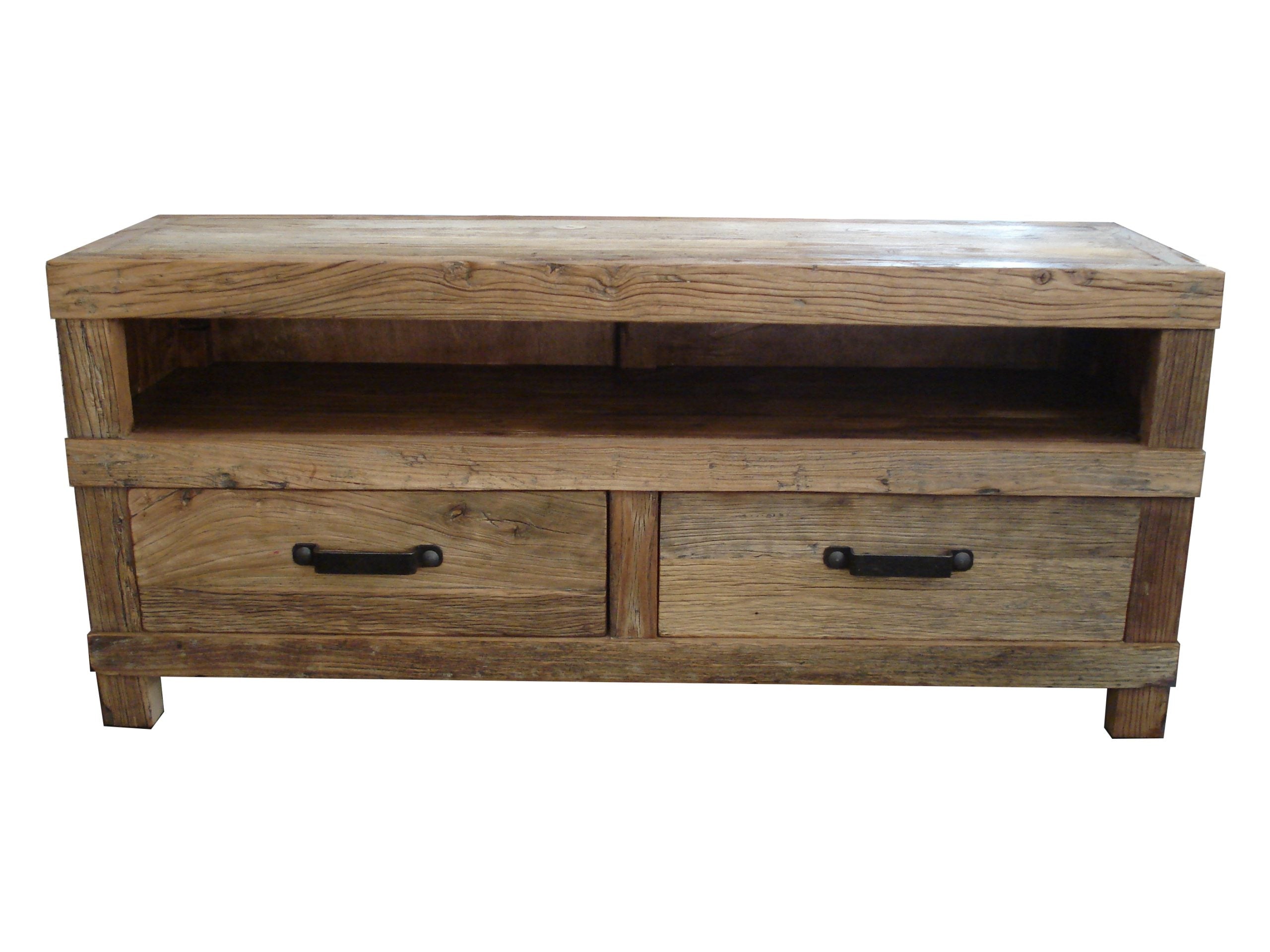 MF Industrial Iron Recycled Timber 2 Drawer Entertainment Unit