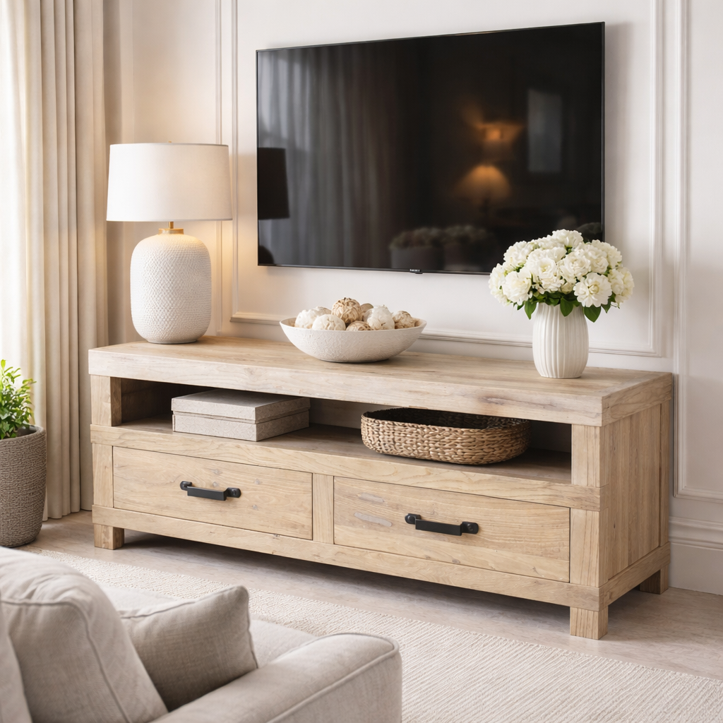 MF Industrial Iron Recycled Timber 2 Drawer Entertainment Unit