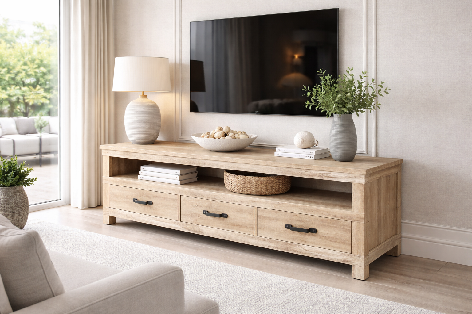 MF Industrial Iron Recycled Timber 3 Drawer Entertainment unit