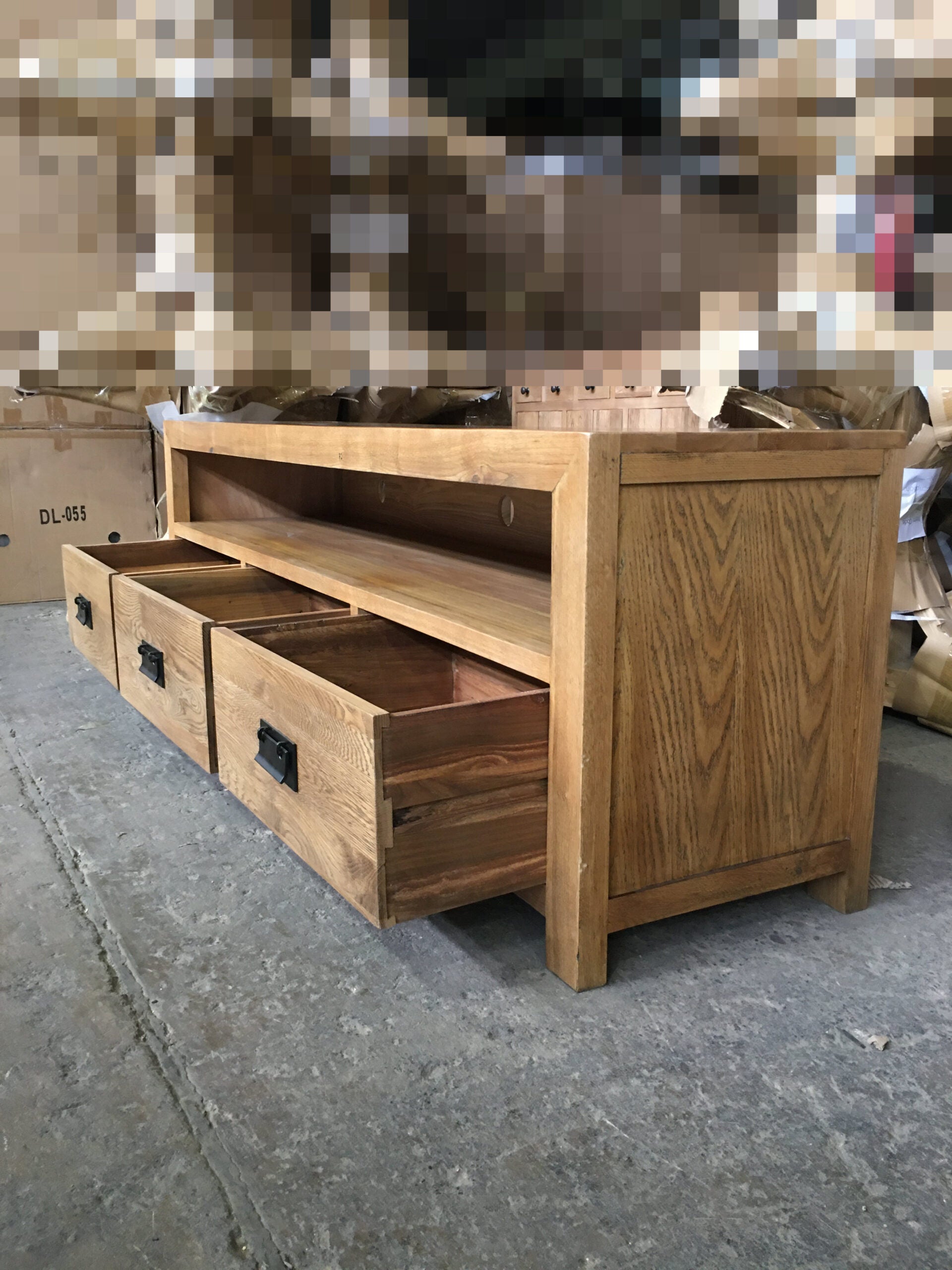 MF Solid Oak Timber 3-Drawer Entertainment Unit
