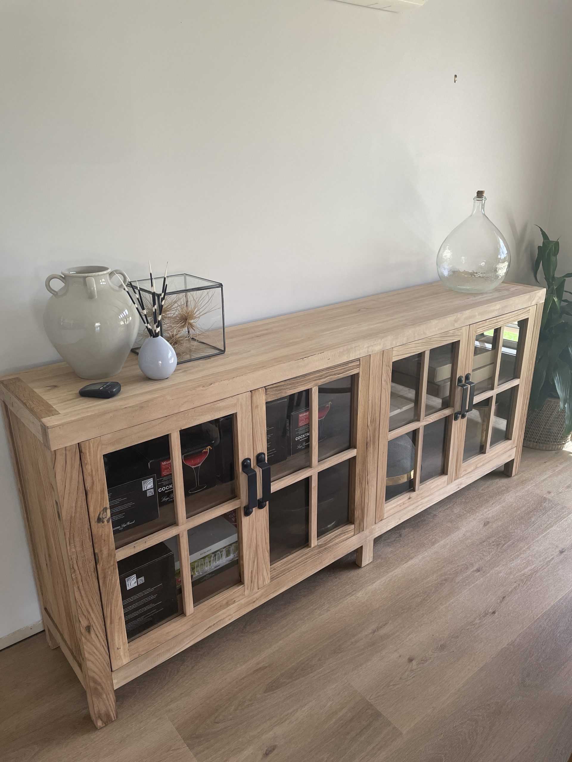 MF Recycled Elm Timber Sideboard with 4 Glass Doors