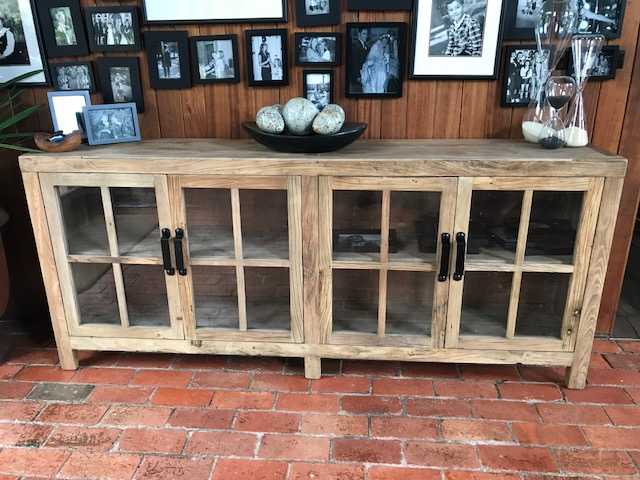 MF Recycled Elm Timber Sideboard with 4 Glass Doors