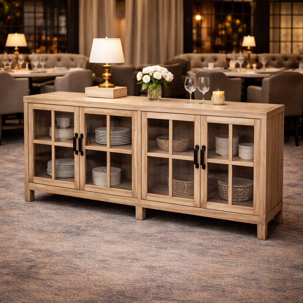 MF Recycled Elm Timber Sideboard with 4 Glass Doors
