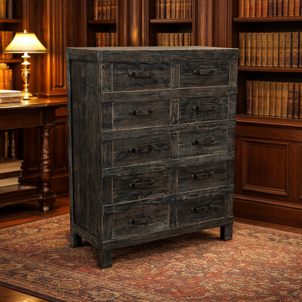 MF Industrial Iron Recycled Timber 10 Drawer Chest