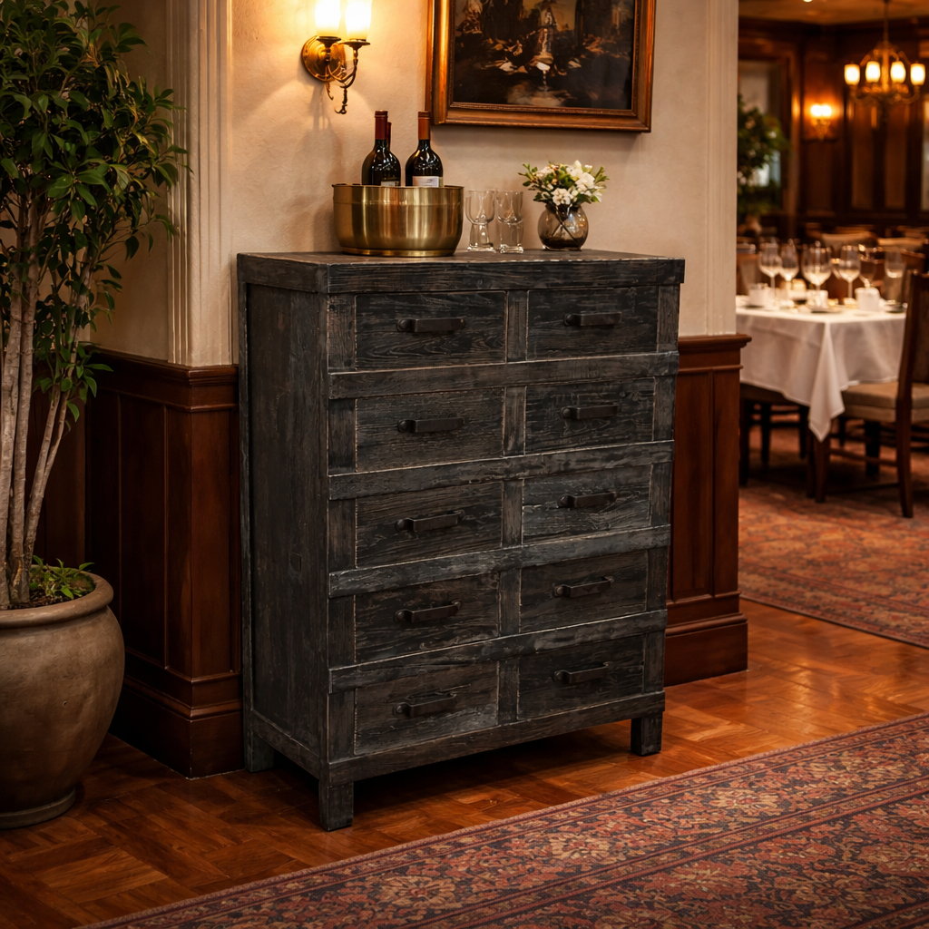MF Industrial Iron Recycled Timber 10 Drawer Chest