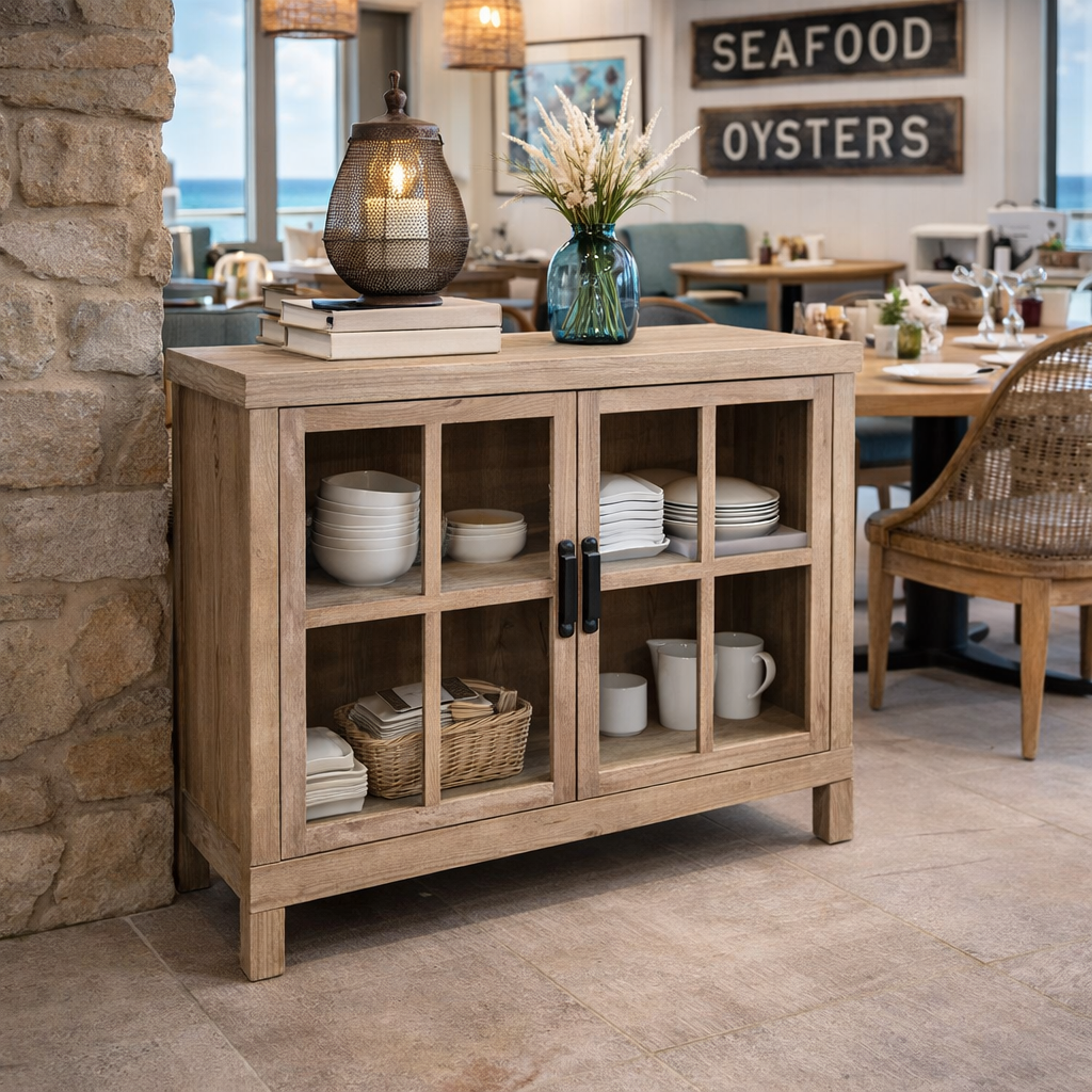 MF Recycled Elm Timber with 2 Glass Door Cabinet