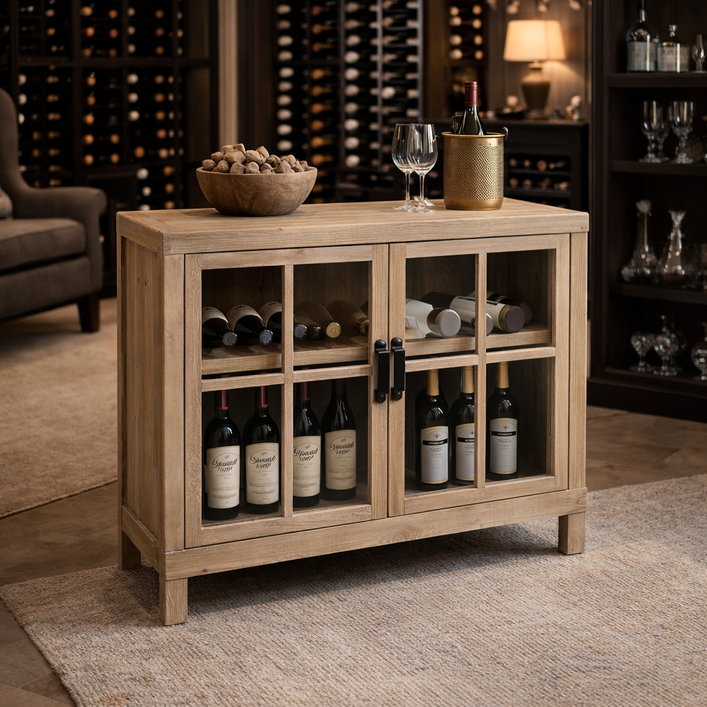 MF Recycled Elm Timber with 2 Glass Door Cabinet