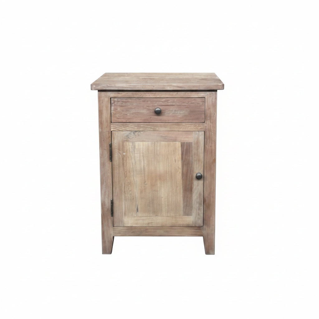MF Recycled Elm Timber 1 Drawer 1 Door Bedside Cabinet