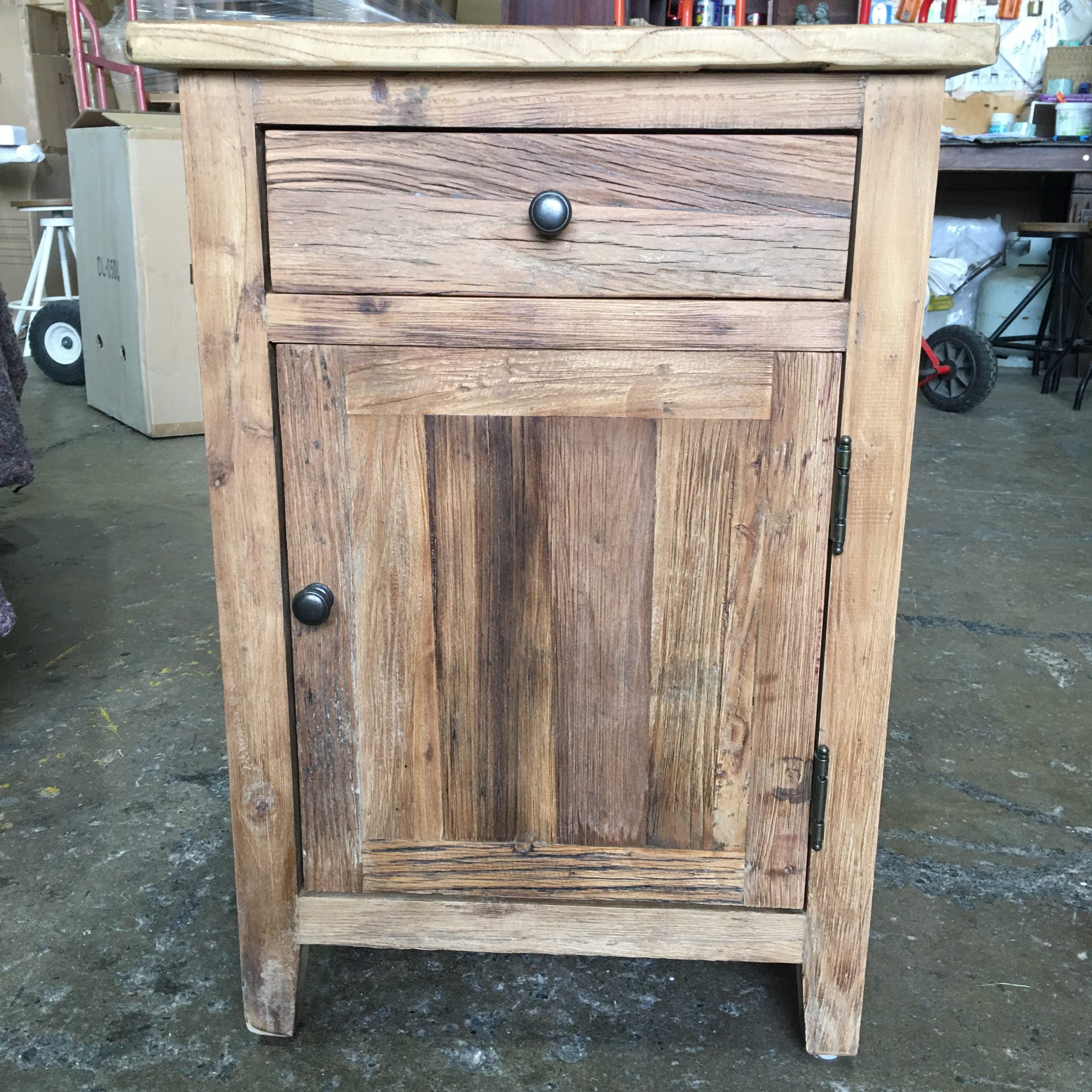 MF Recycled Elm Timber 1 Drawer 1 Door Bedside Cabinet