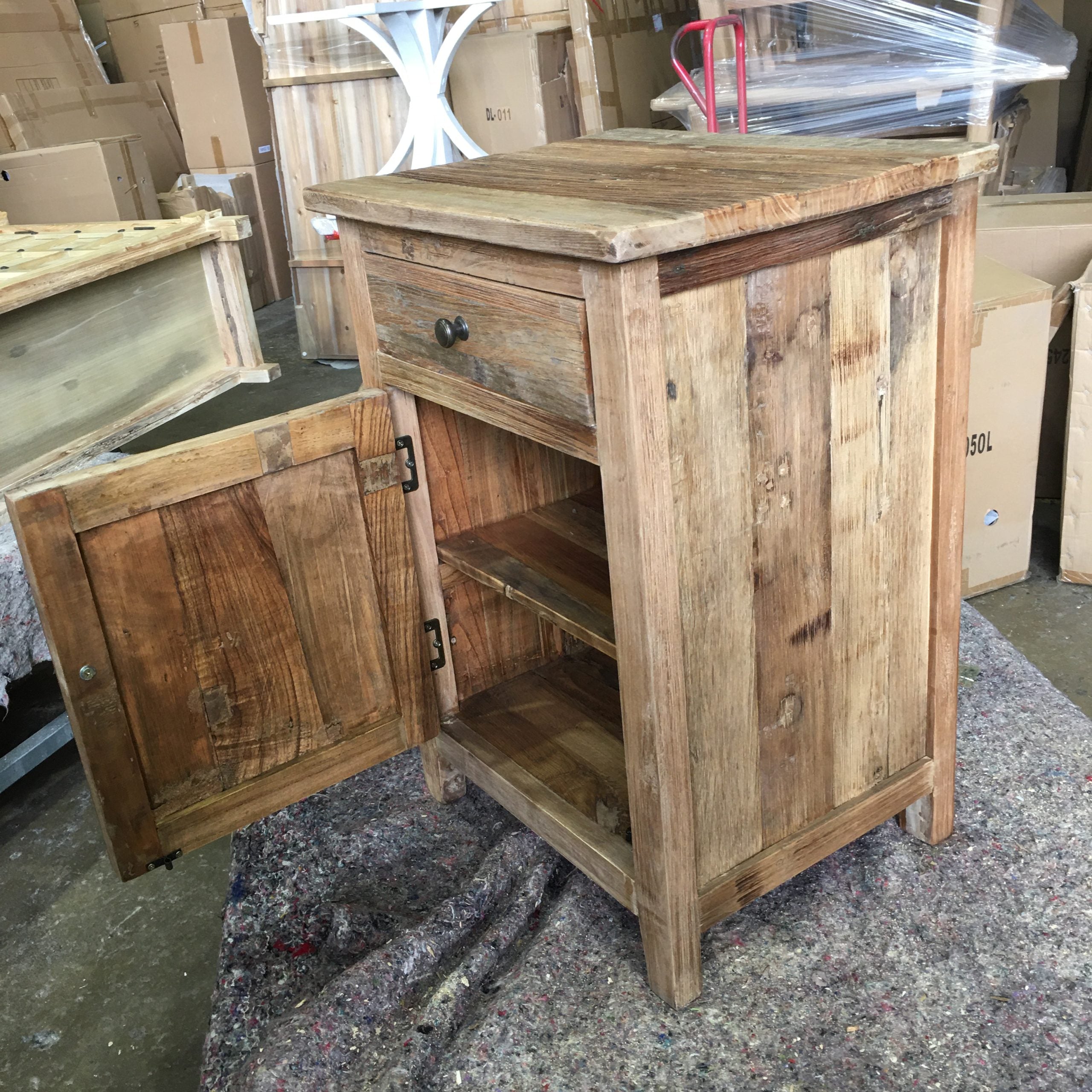 MF Recycled Elm Timber 1 Drawer 1 Door Bedside Cabinet