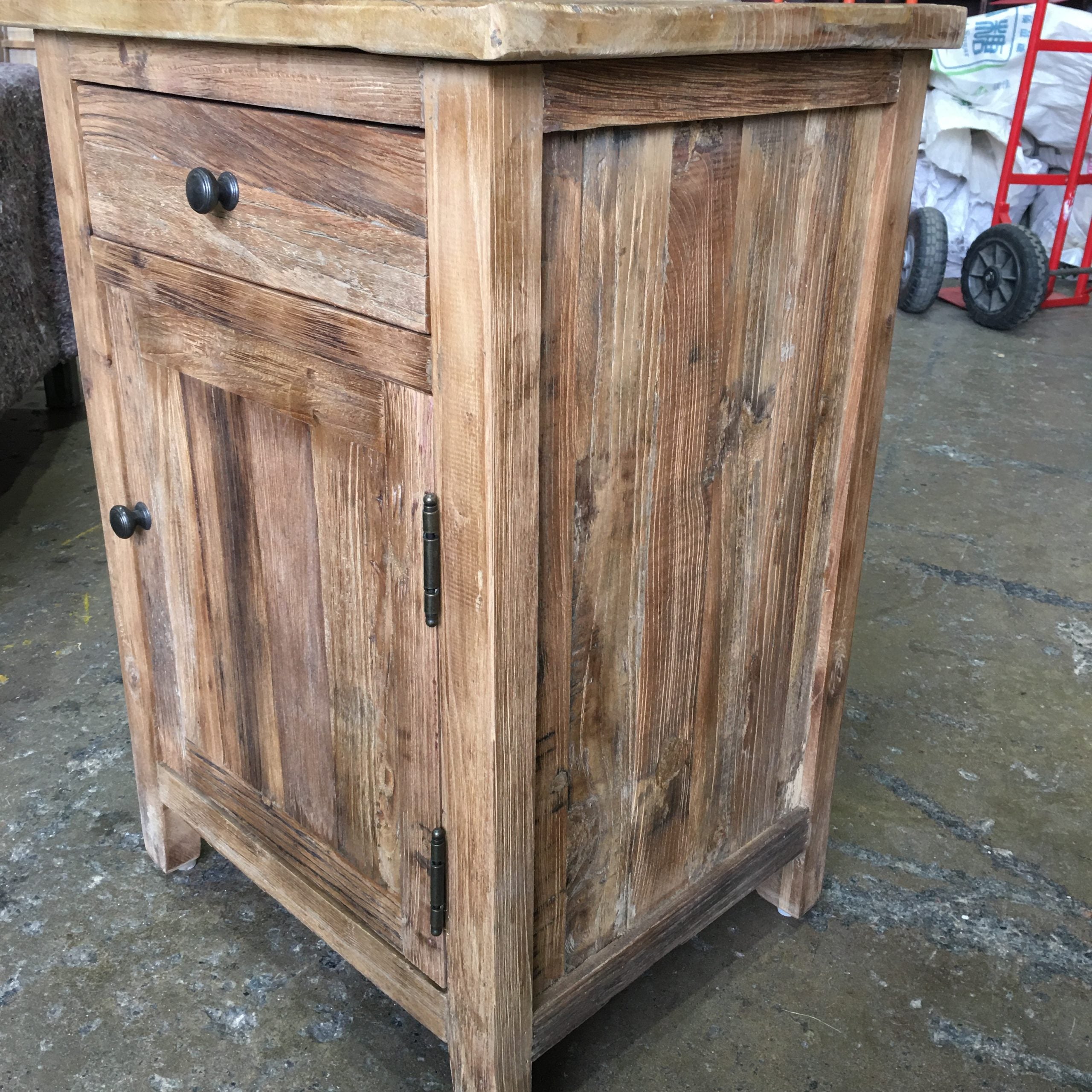 MF Recycled Elm Timber 1 Drawer 1 Door Bedside Cabinet
