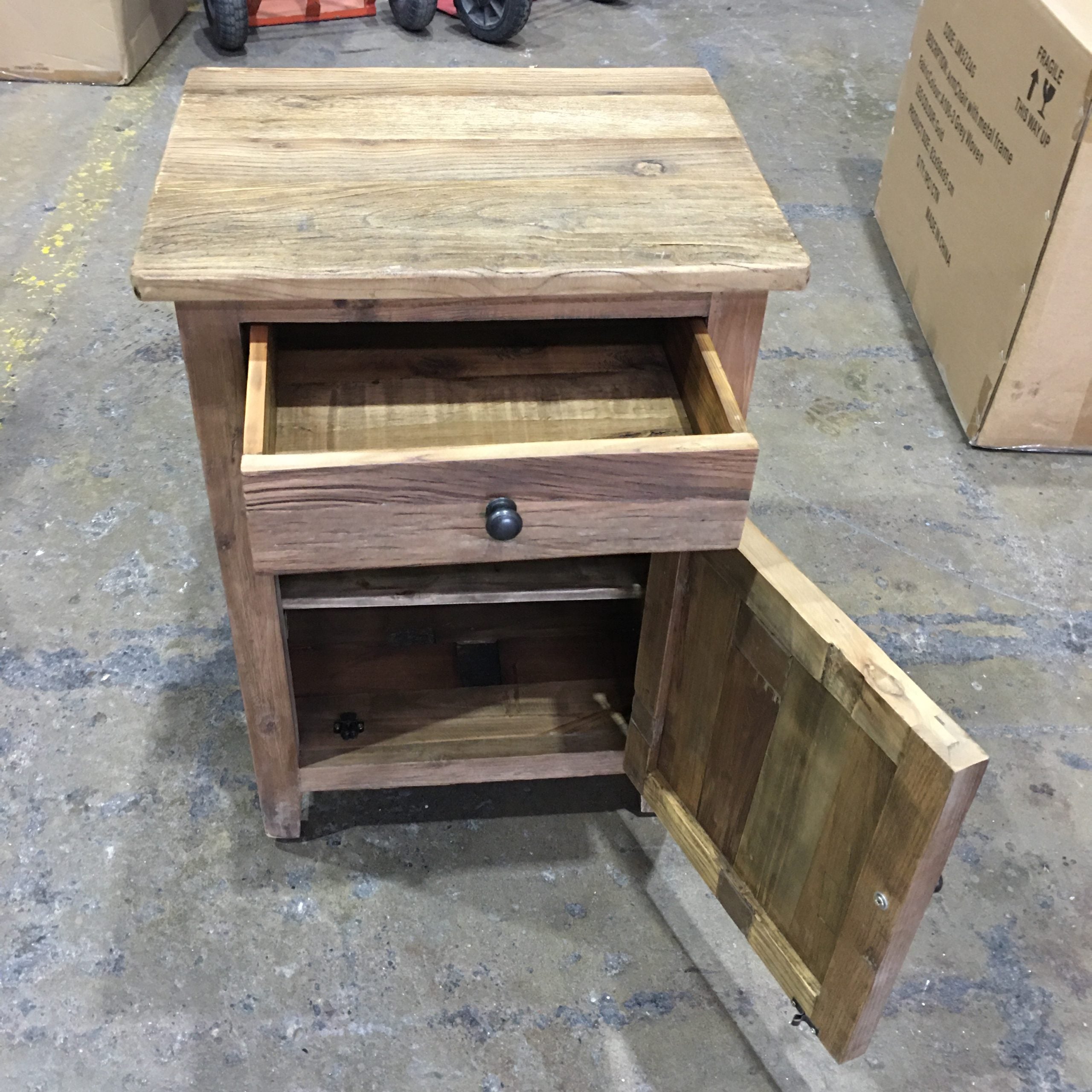 MF Recycled Elm Timber 1 Drawer 1 Door Bedside Cabinet