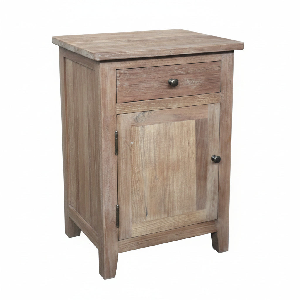 MF Recycled Elm Timber 1 Drawer 1 Door Bedside Cabinet