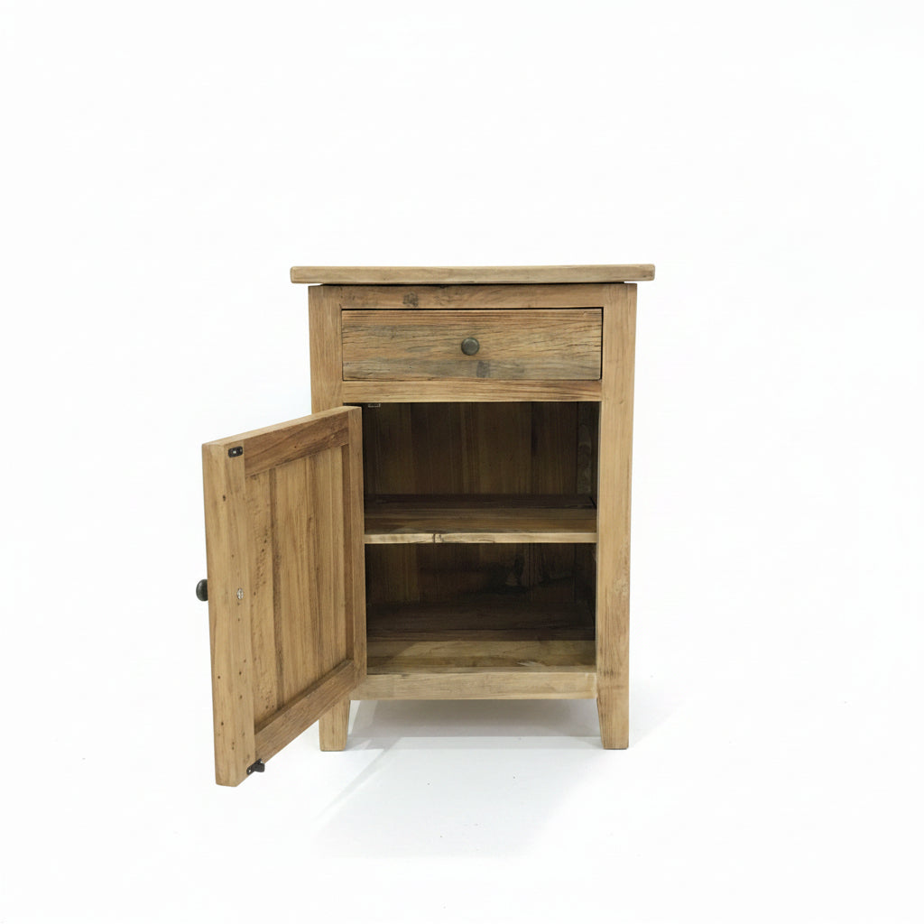 MF Recycled Elm Timber 1 Drawer 1 Door Bedside Cabinet