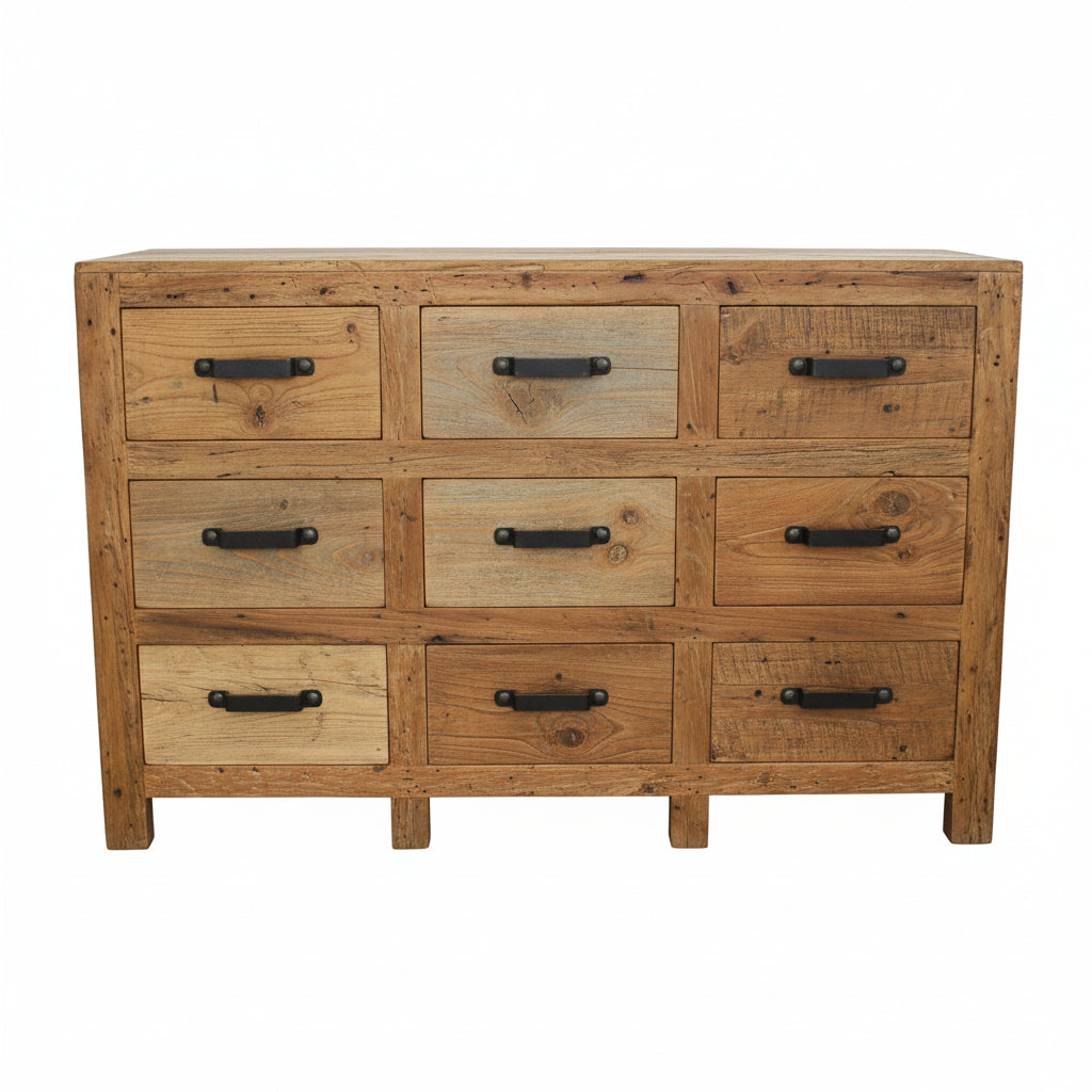 MF Industrial Iron Solid Timber 9 Drawer Sideboard