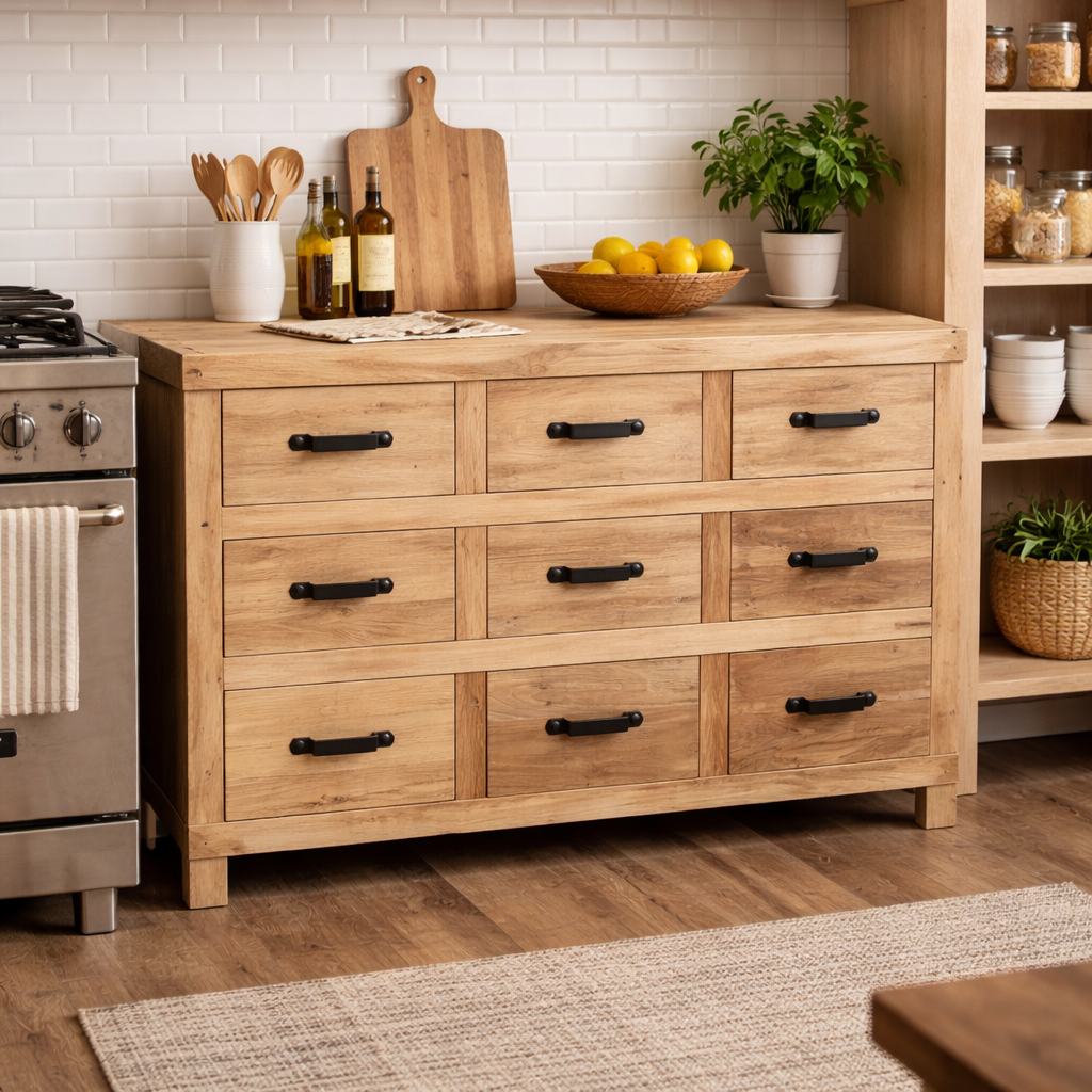 MF Industrial Iron Solid Timber 9 Drawer Sideboard