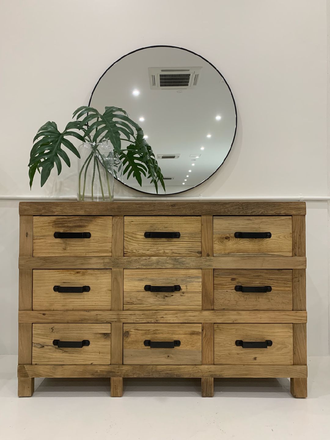MF Industrial Iron Solid Timber 9 Drawer Sideboard