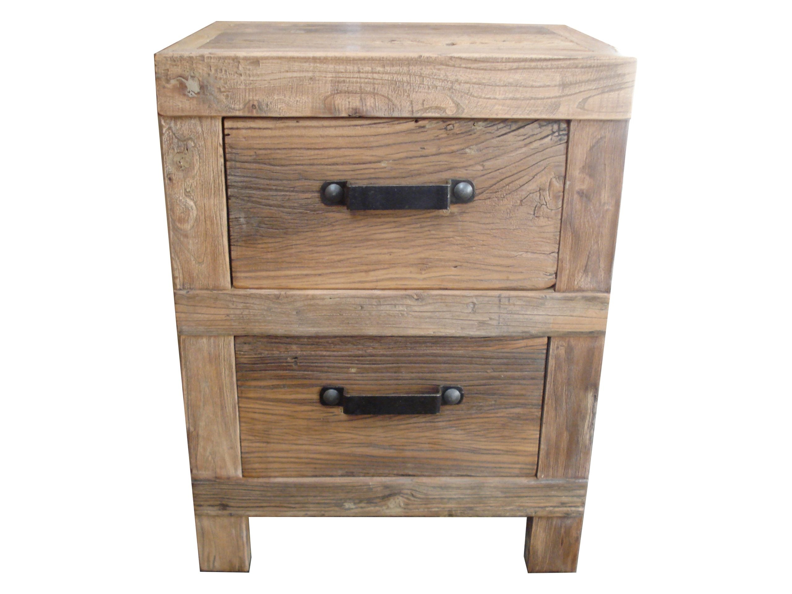 MF Industrial Iron Recycled Timber 2 Drawer Bedside Table