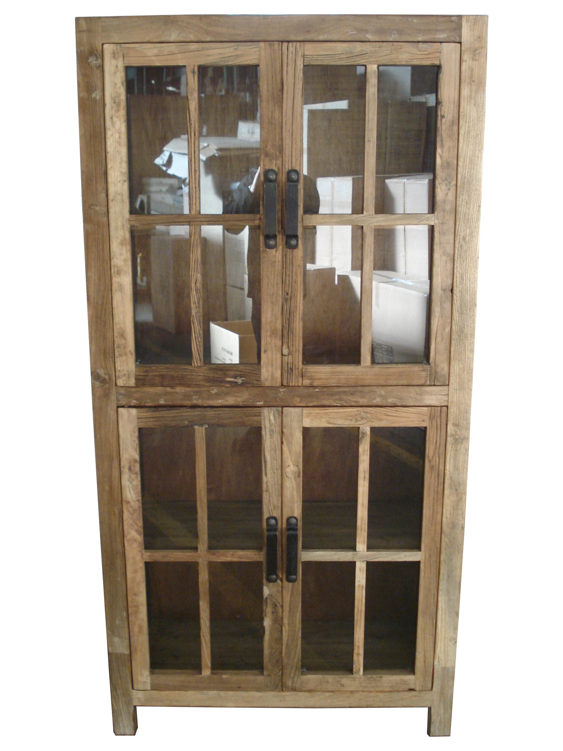 MF Recycled Elm Timber Cabinet with Glass Doors