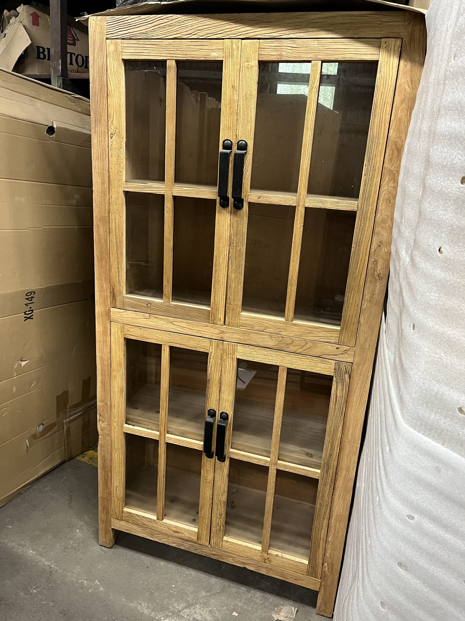MF Recycled Elm Timber Cabinet with Glass Doors