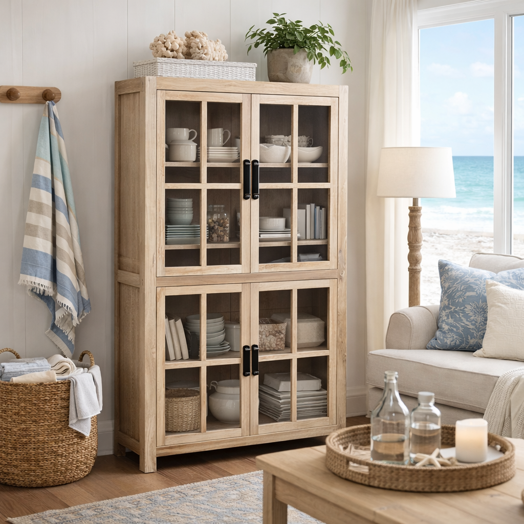 MF Recycled Elm Timber Cabinet with Glass Doors