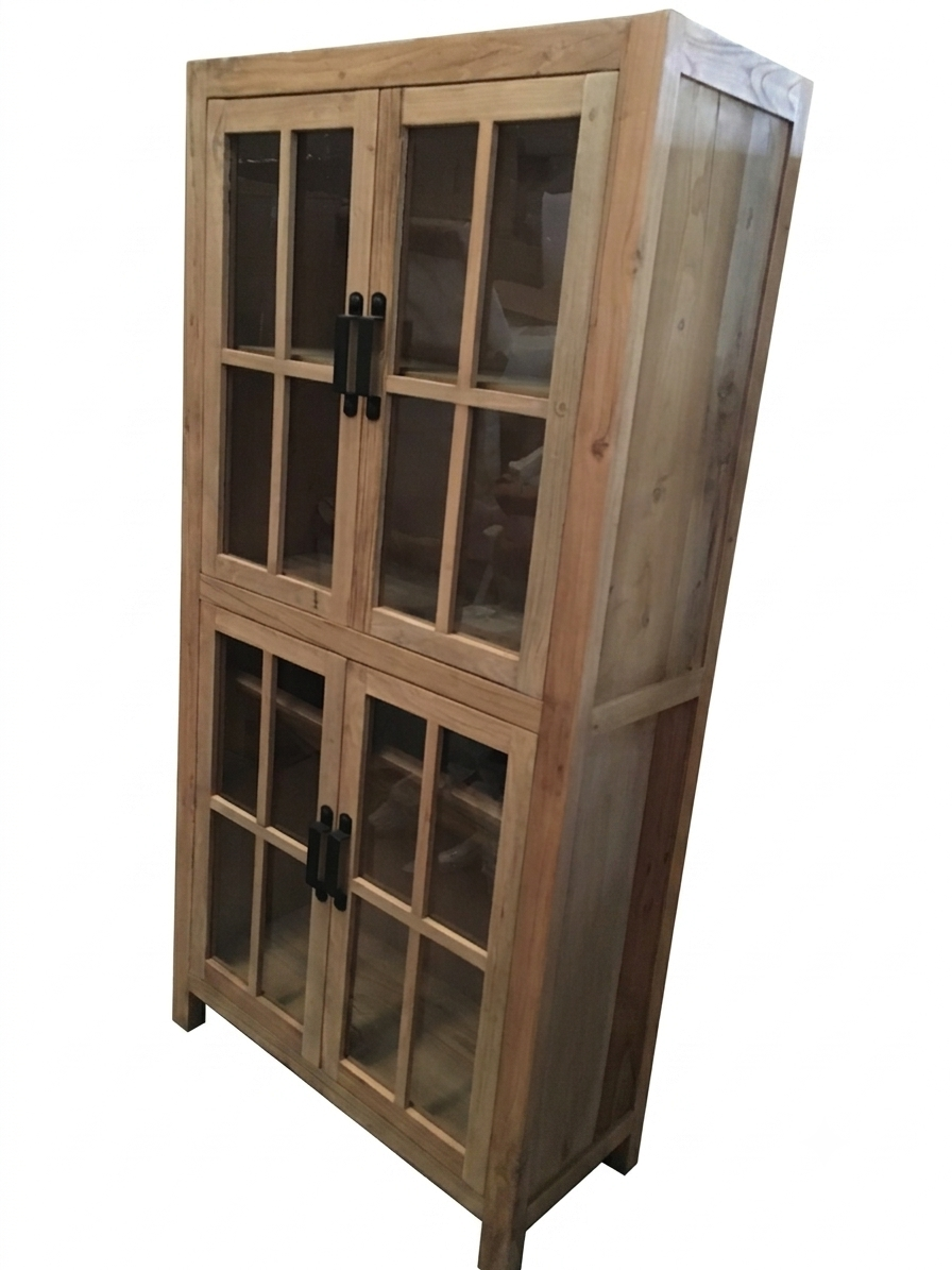MF Recycled Elm Timber Cabinet with Glass Doors