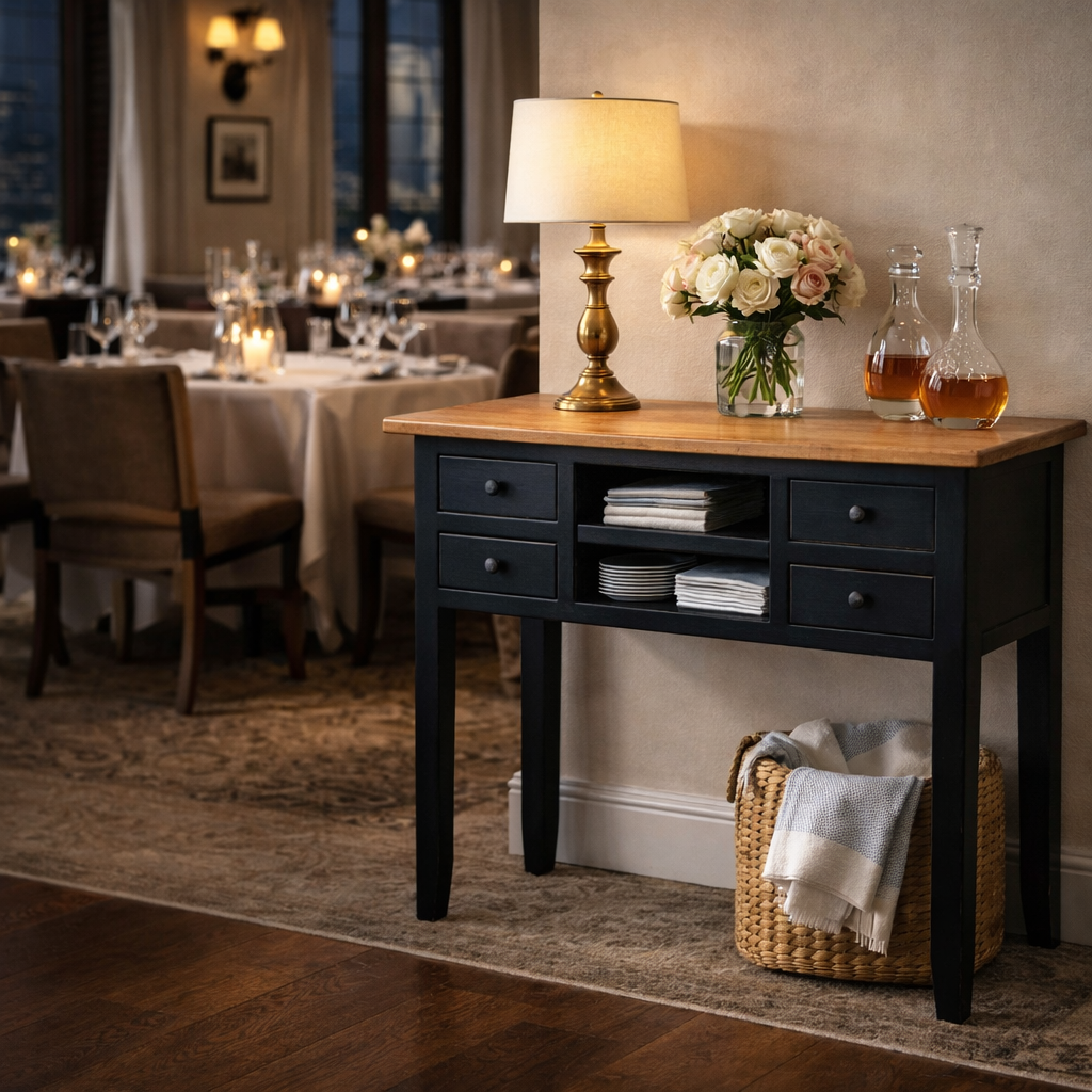 MF Bambi Recycled Elm Timber 4 Drawer 2 Shelf Hall Table