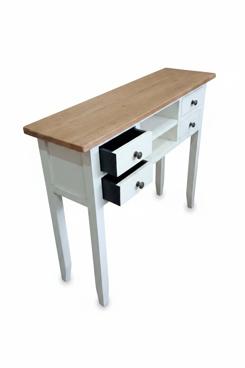 MF Bambi Recycled Elm Timber 4 Drawer 2 Shelf Hall Table