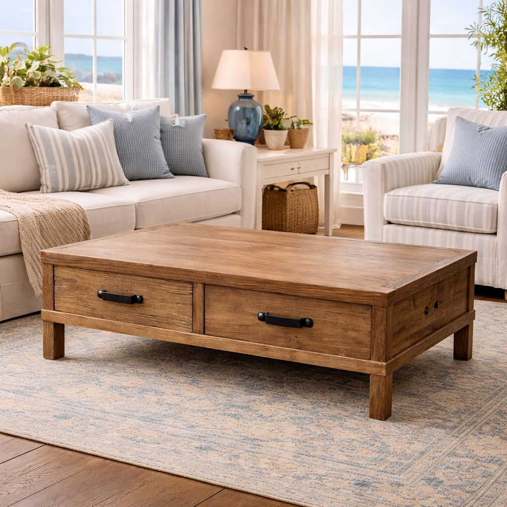 MF Recycled Elm Timber 2 Drawer Coffee Table