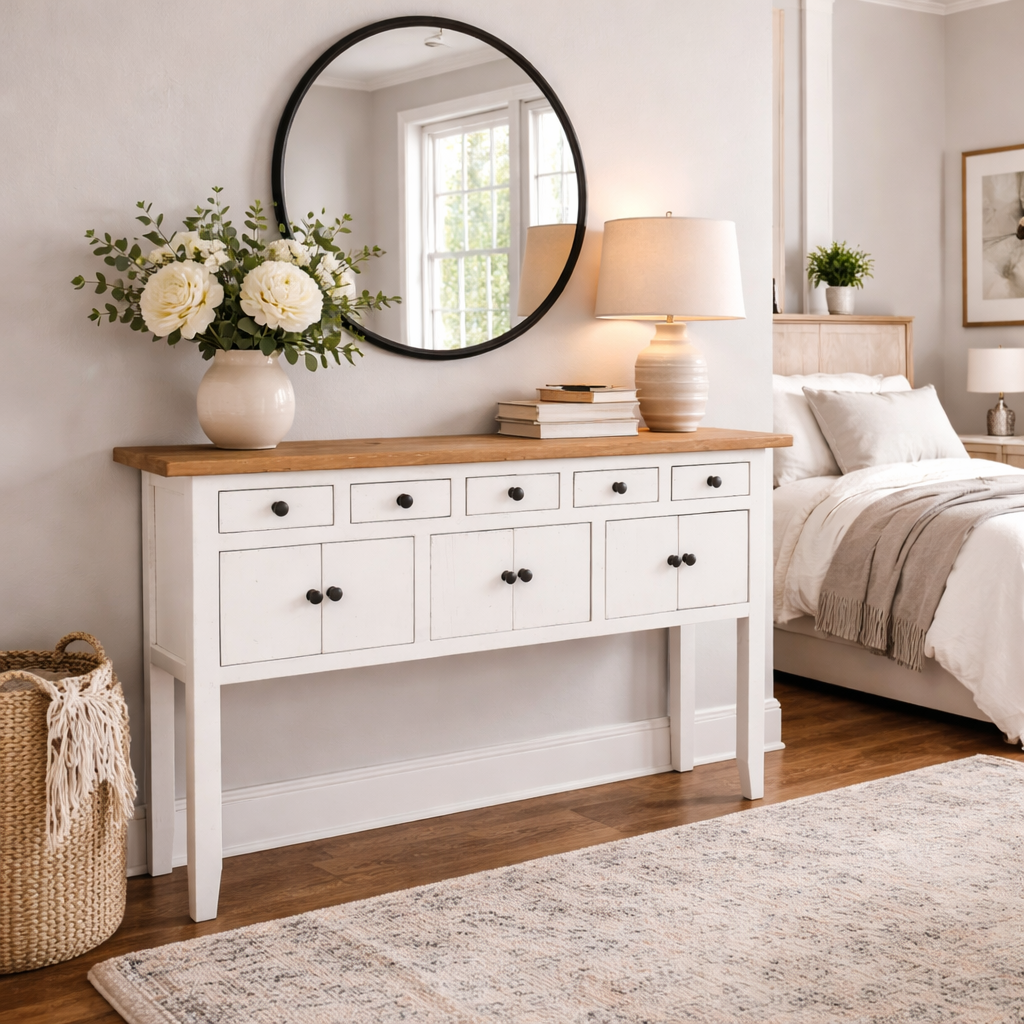 MF Rudolph Recycled Timber 5 Drawer 6 Door Hall Table
