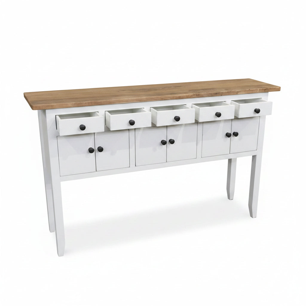MF Rudolph Recycled Timber 5 Drawer 6 Door Hall Table