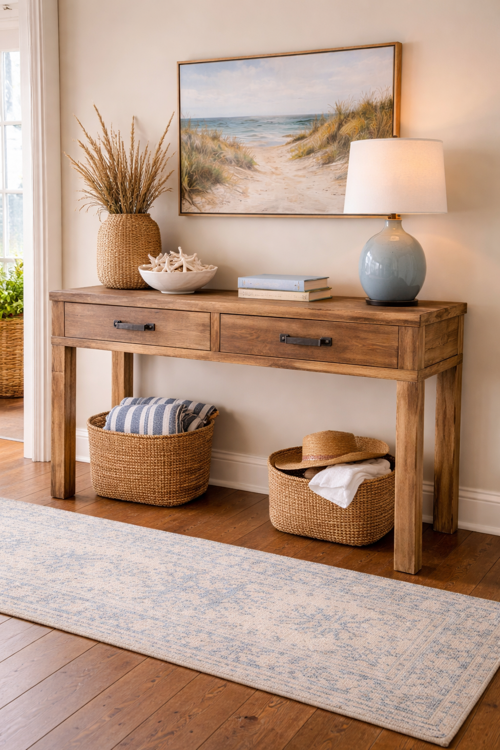 MF Recycled Elm Timber 2 Drawer Hall Table