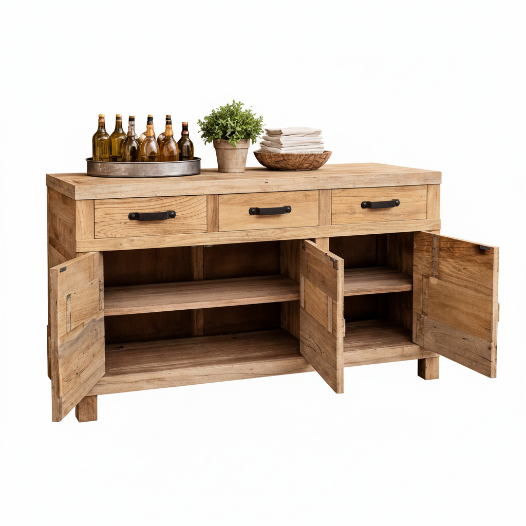 MF Recycled Elm Timber 3 Drawer 3 Door Buffet