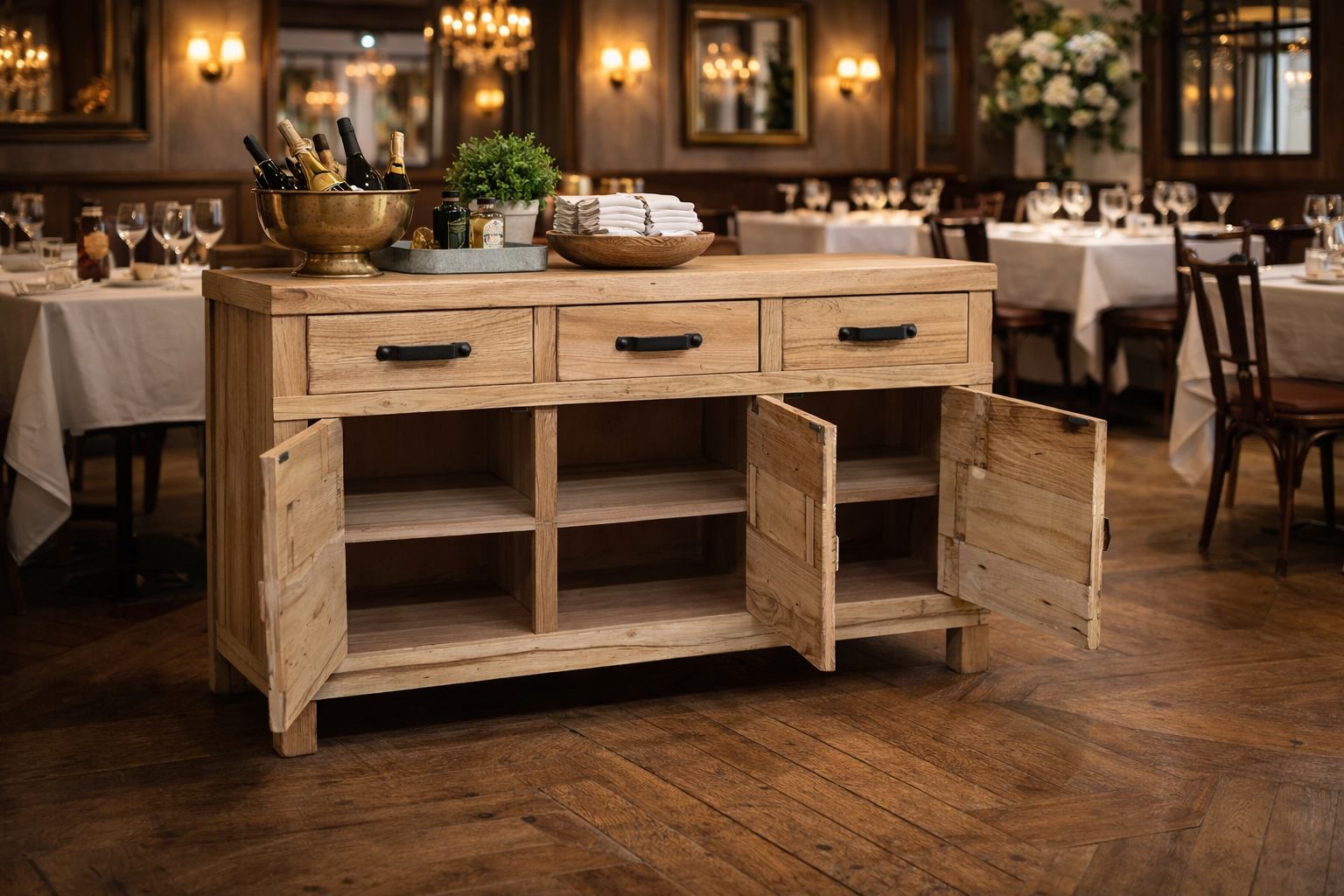 MF Recycled Elm Timber 3 Drawer 3 Door Buffet